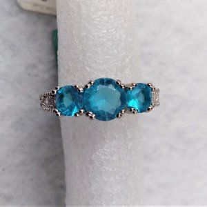 Brand New Shining 18K White Gold Filled 3 Acid Blue CZ Ring - Size 8